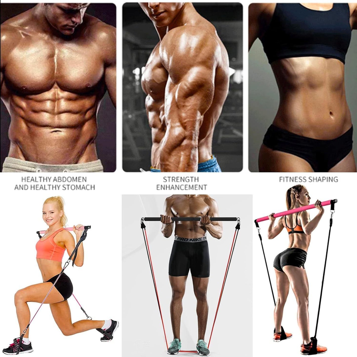 Yoga Gymnastic Bar 180 Pounds Reinforced Resistance Band Pull Rope Set - ABC&D Fitness