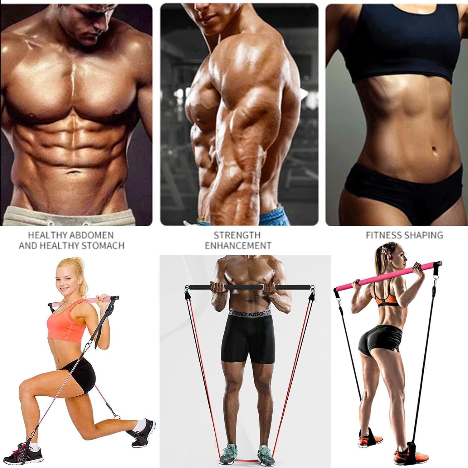 Yoga Gymnastic Bar 180 Pounds Reinforced Resistance Band Pull Rope Set - ABC&D Fitness